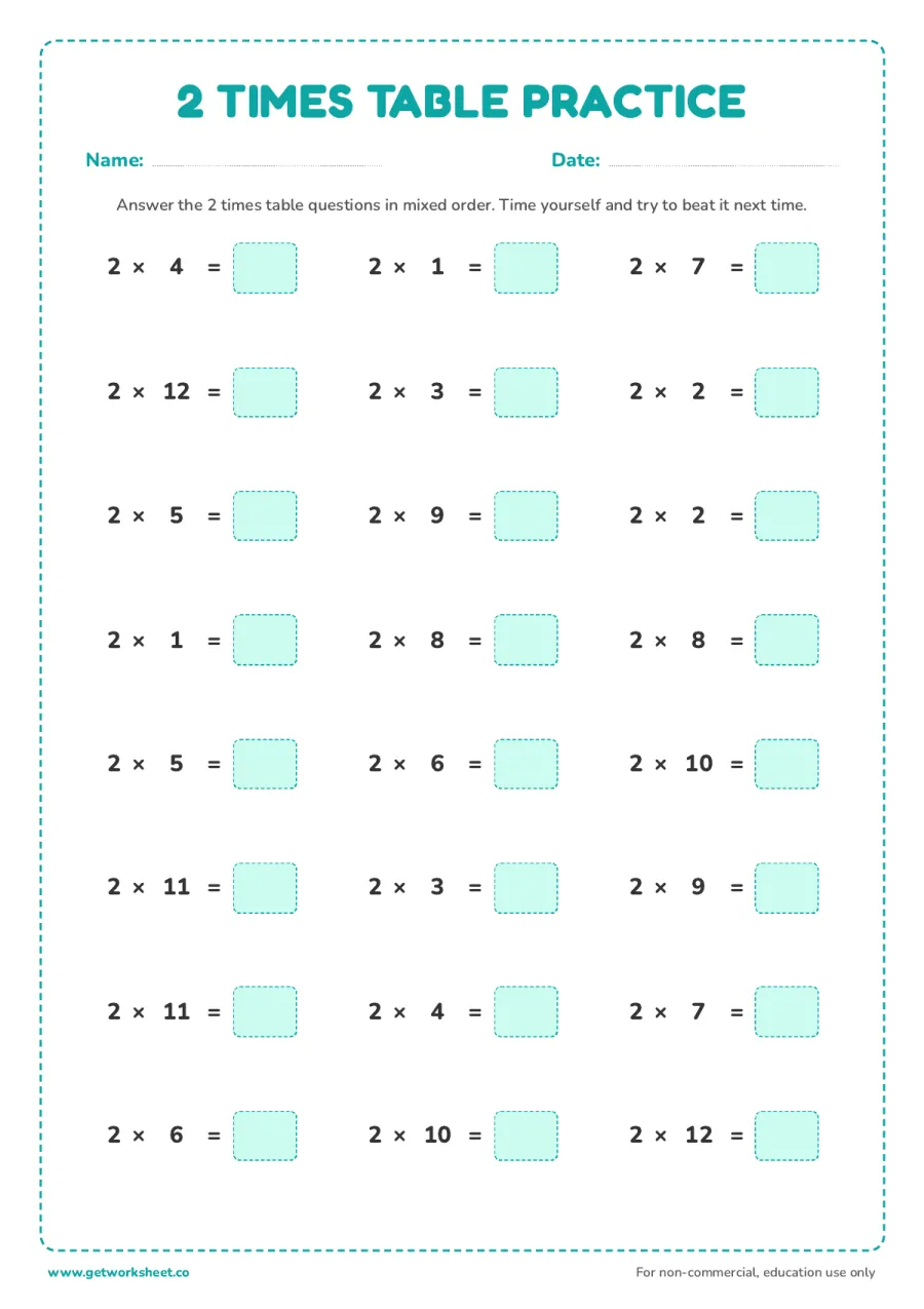 Timetable Worksheet.pdf 2 Times Table Worksheets: 6 Free Printables, Grades 2 to 3