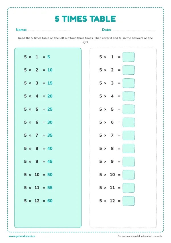 Free 5 times table worksheets – free printable worksheets preview