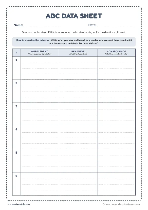 Free ABC data collection sheets – free printable worksheets preview