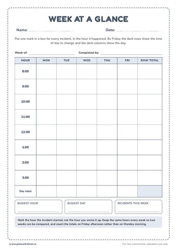 Week at a glance: incidents by hour and day, page 1 preview