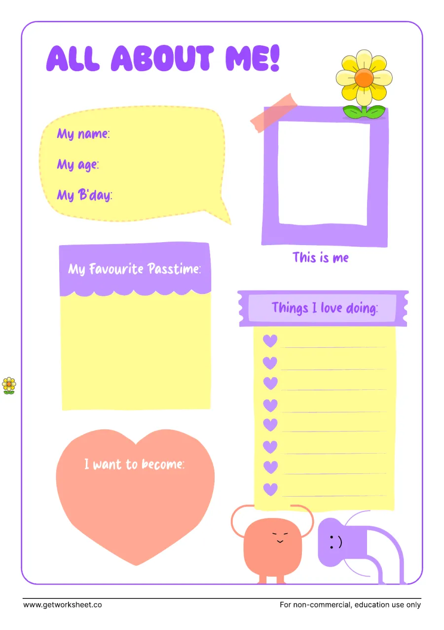 All about me: top 5 qualities, favourites and wishlist All about me: top 5 qualities, favourites and wishlist – free printable PDF worksheet, page 1 preview (10 free all about me worksheets)