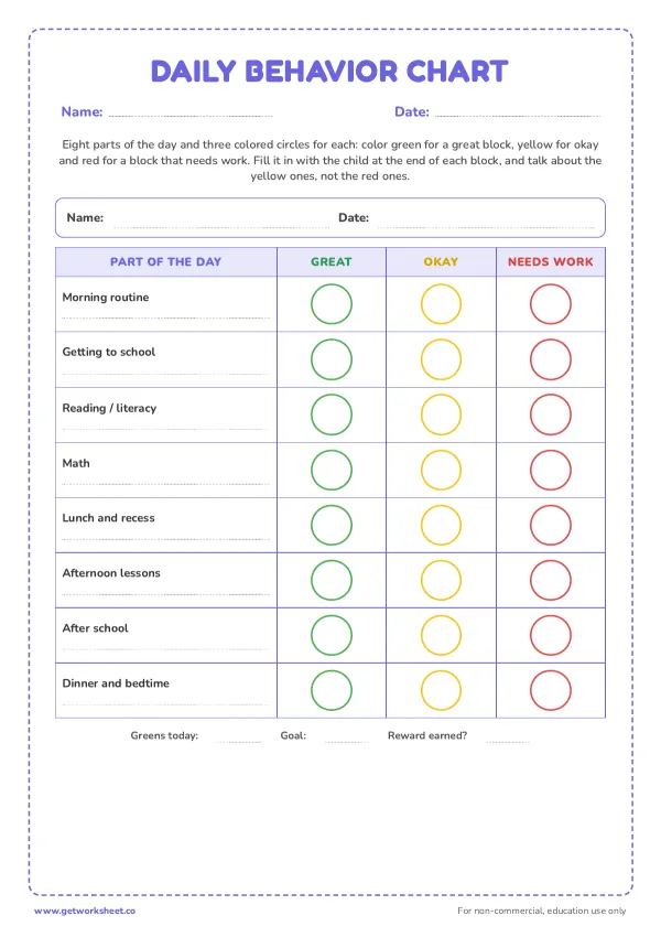 Free behavior chart printables – free printable worksheets preview