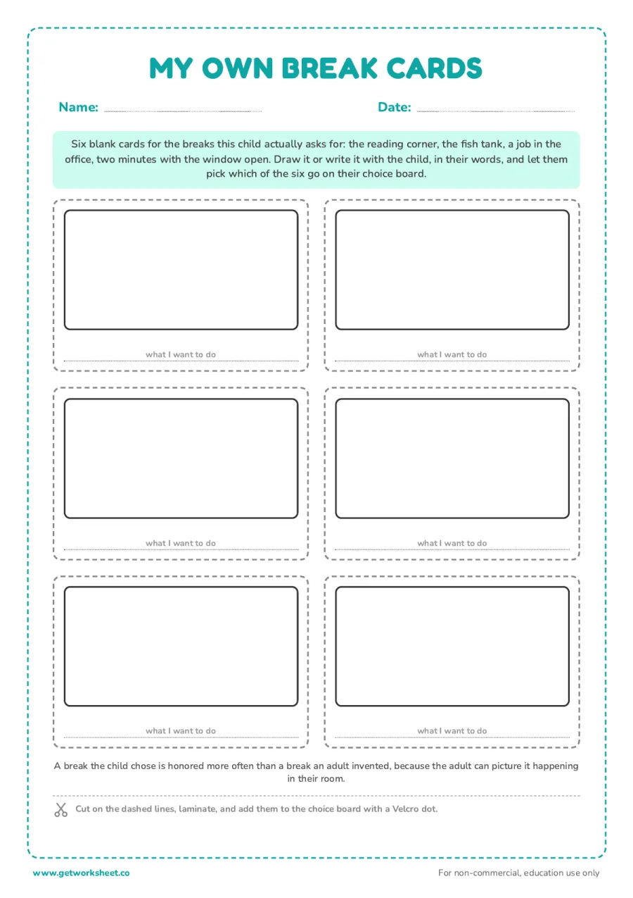 Blank break cards (write your own) – free printable PDF worksheet, page 1 preview (7 free break card printables)
