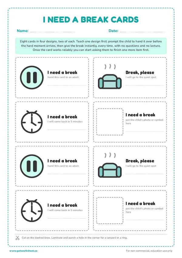 Free break card printables – free printable worksheets preview