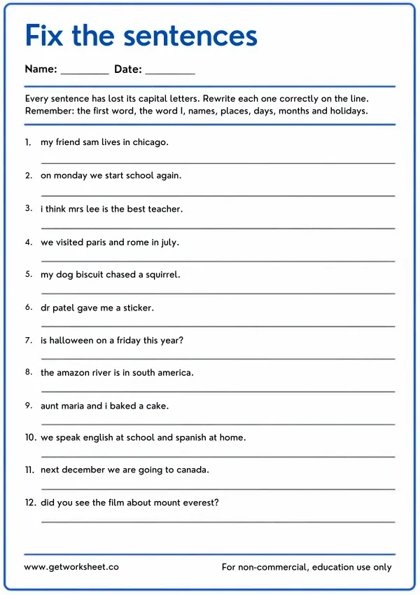 Free capitalization worksheets – free printable worksheets preview