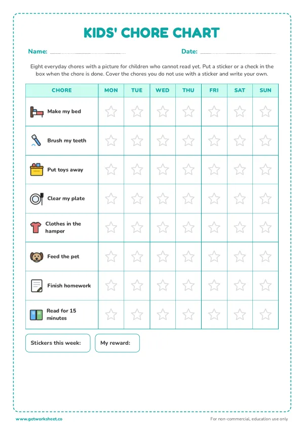 Free chore chart printables – free printable worksheets preview
