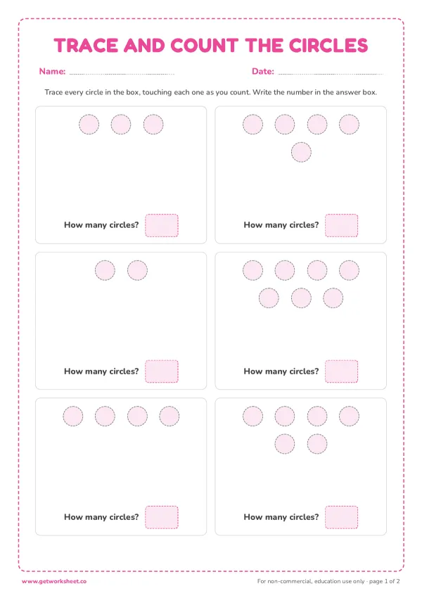 Trace and count the circles (2 to 7), page 1 preview