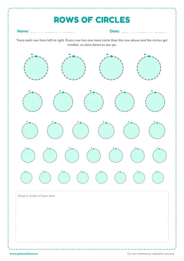 Rows of circles: 4 to 8 a row, page 1 preview
