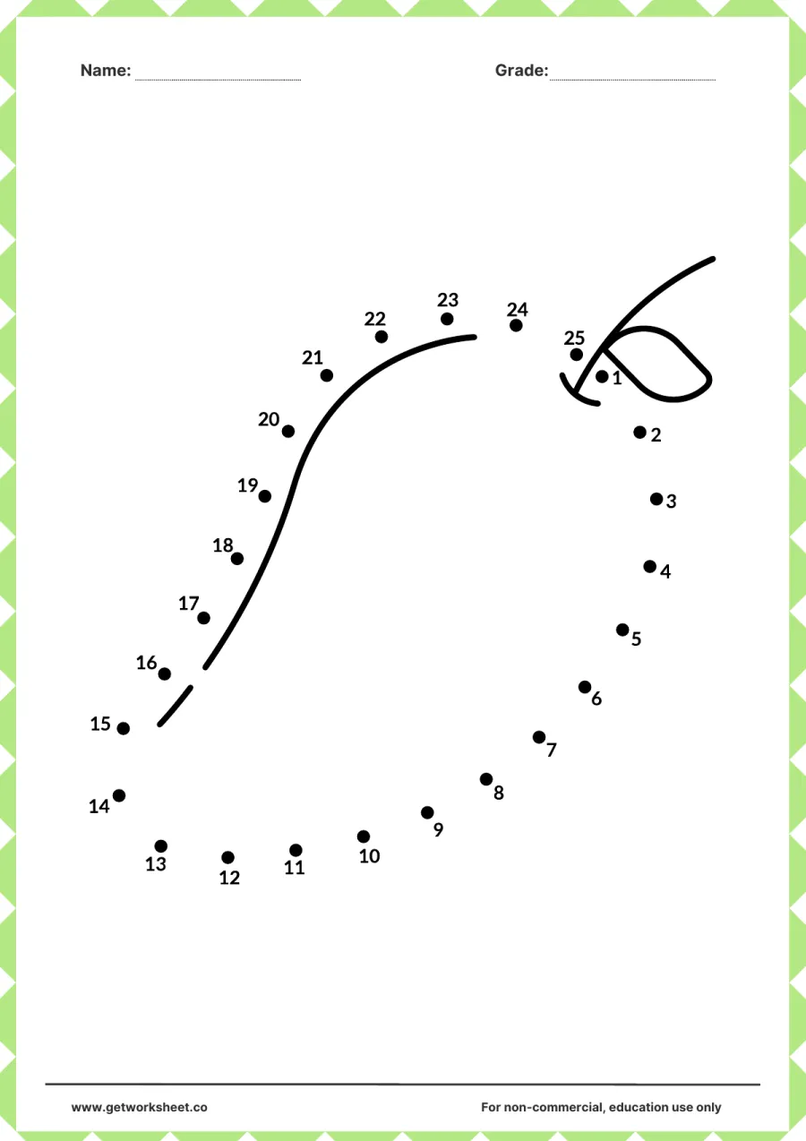 Connect the dots: curved banana (1–25) – free printable PDF worksheet, page 1 preview (Free connect the dots printable worksheets)