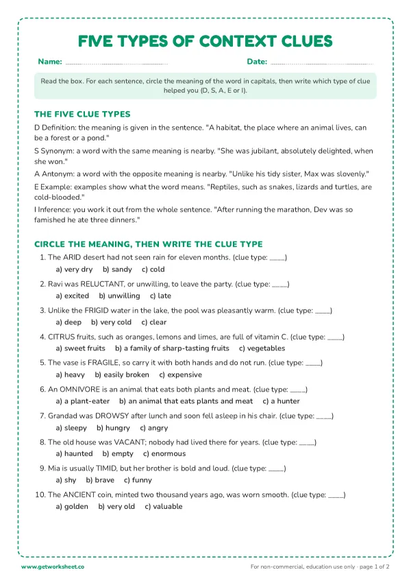 Free context clues worksheets – free printable worksheets preview