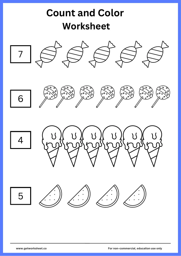 Free count and color worksheets – free printable worksheets preview