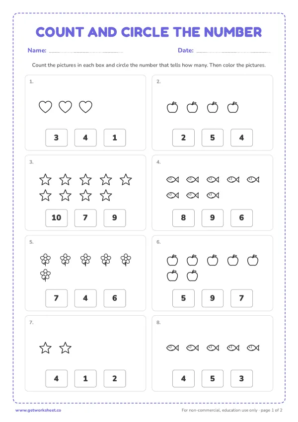 Count and circle the number, page 1 preview