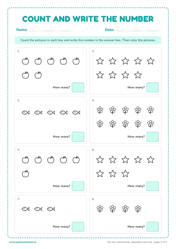 Count and write the number (1 to 10), page 1 preview