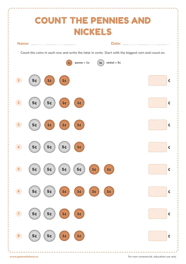 Free counting money worksheets (US coins) – free printable worksheets preview