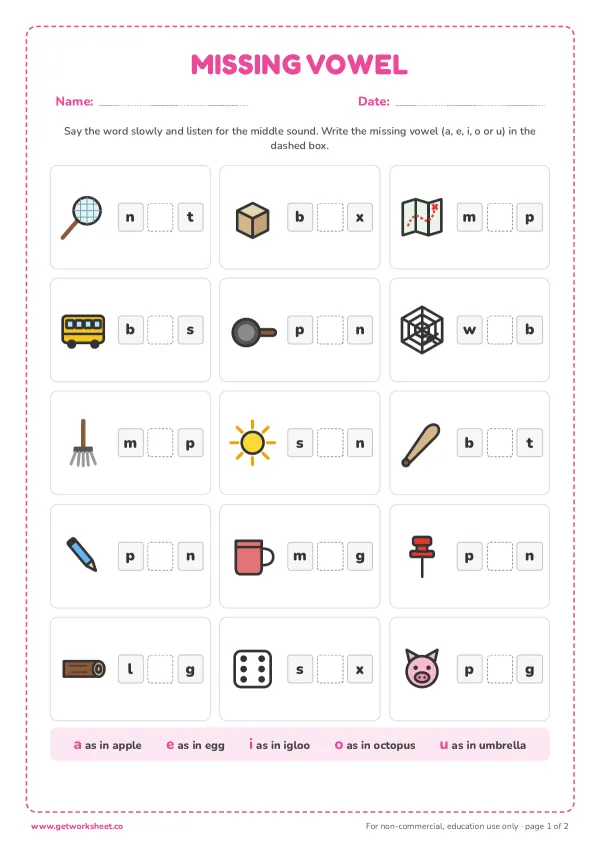Free CVC words worksheets – free printable worksheets preview