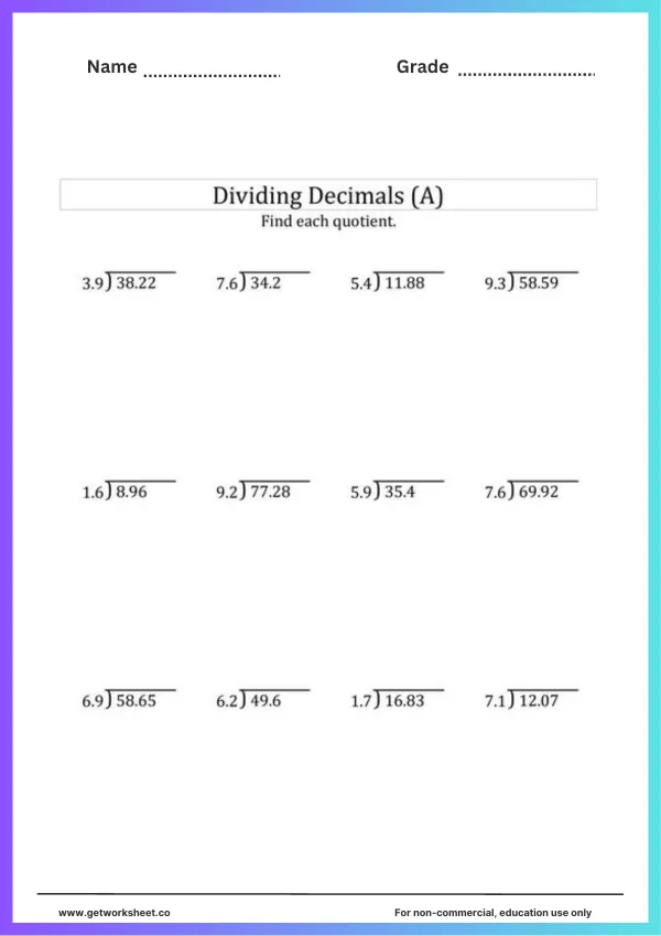 Free decimal division worksheets – free printable worksheets preview