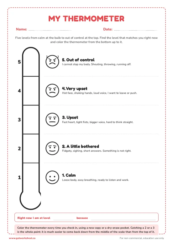 Free emotion thermometer printables – free printable worksheets preview