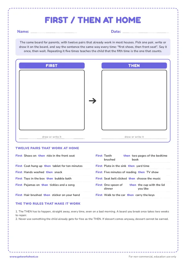 First-Then board for home, page 1 preview
