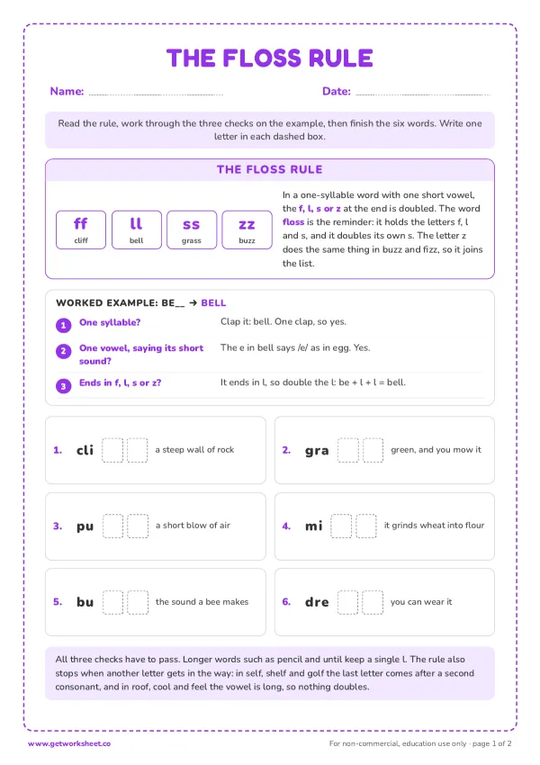 Free FLOSS rule worksheets – free printable worksheets preview