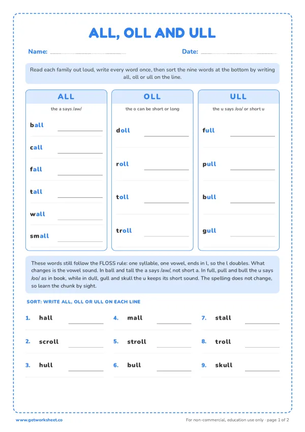 all, oll and ull: the l families, page 1 preview
