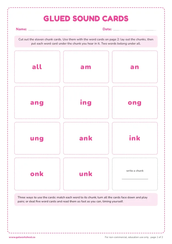 Glued sound cards: 11 chunks and 12 words, page 1 preview