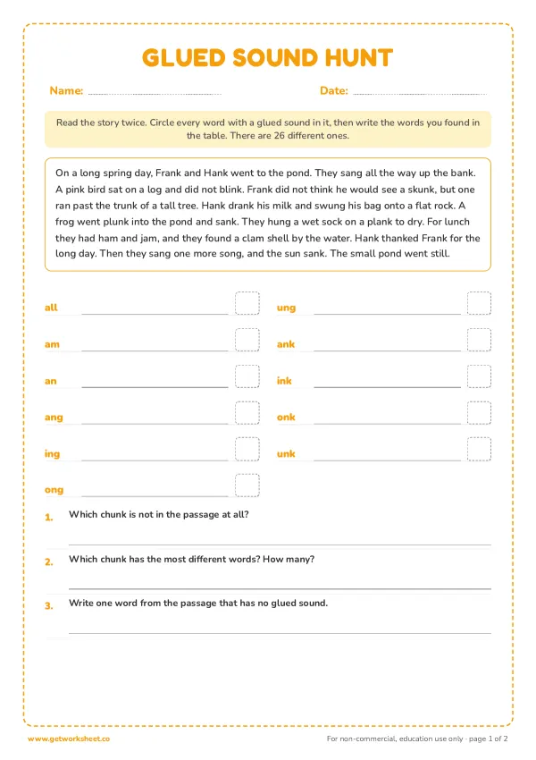 Glued sound hunt: find 26 words in a story, page 1 preview