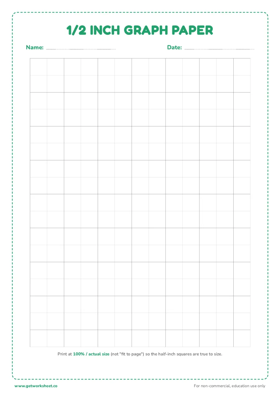 1/2 inch graph paper – free printable PDF worksheet, page 1 preview (8 free graph paper printables)