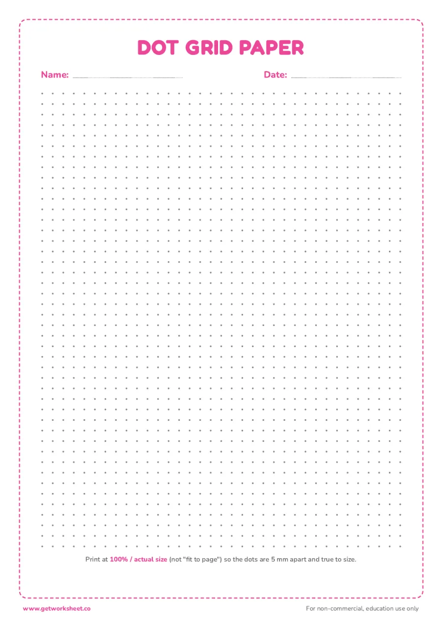 Dot grid paper (5 mm) – free printable PDF worksheet, page 1 preview (8 free graph paper printables)