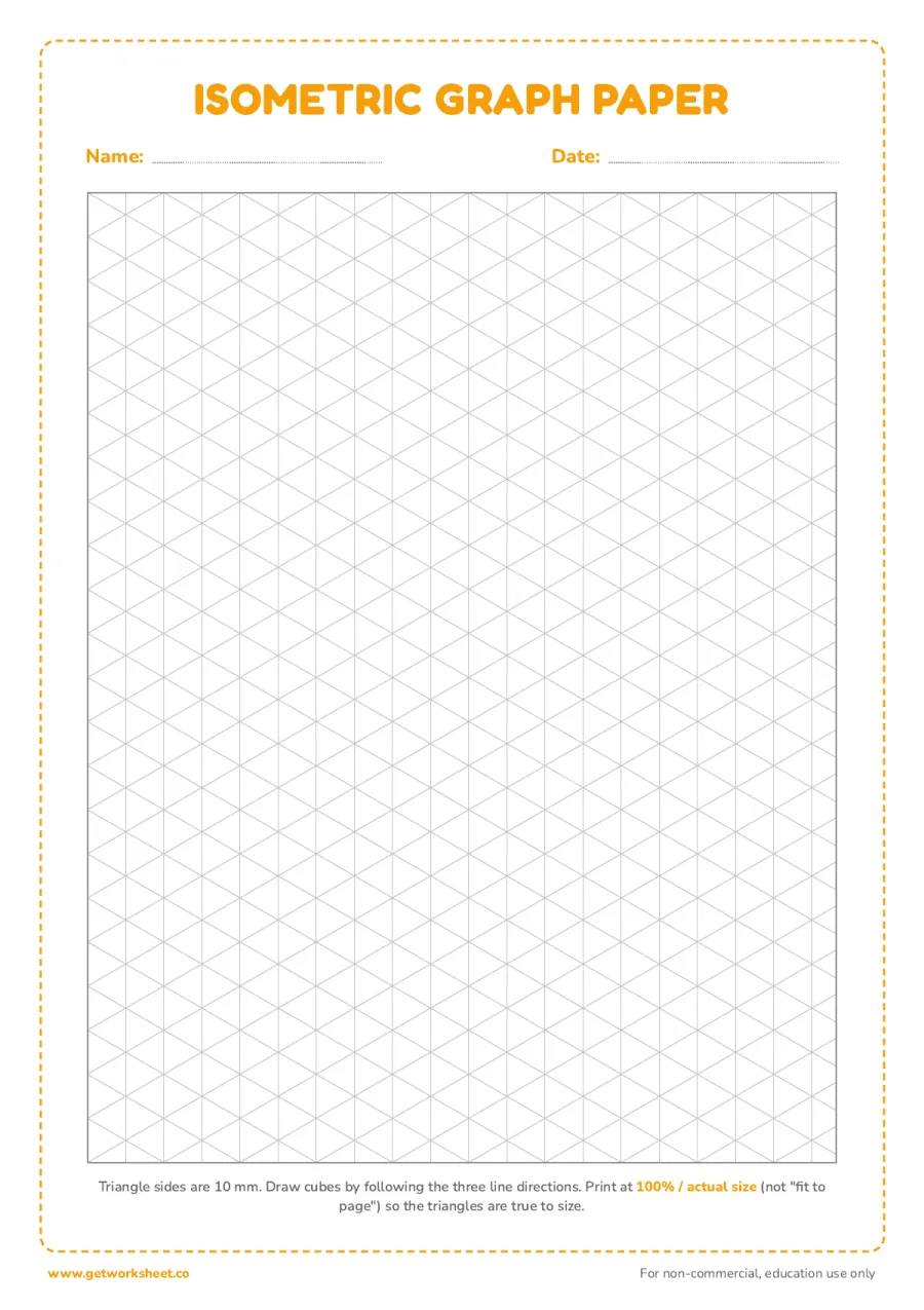 Isometric graph paper – free printable PDF worksheet, page 1 preview (8 free graph paper printables)