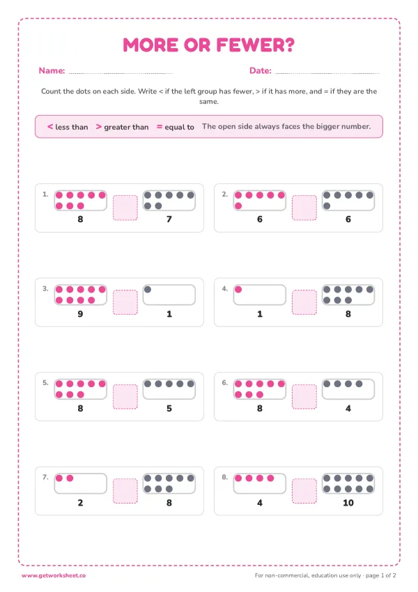 Free greater than less than worksheets – free printable worksheets preview