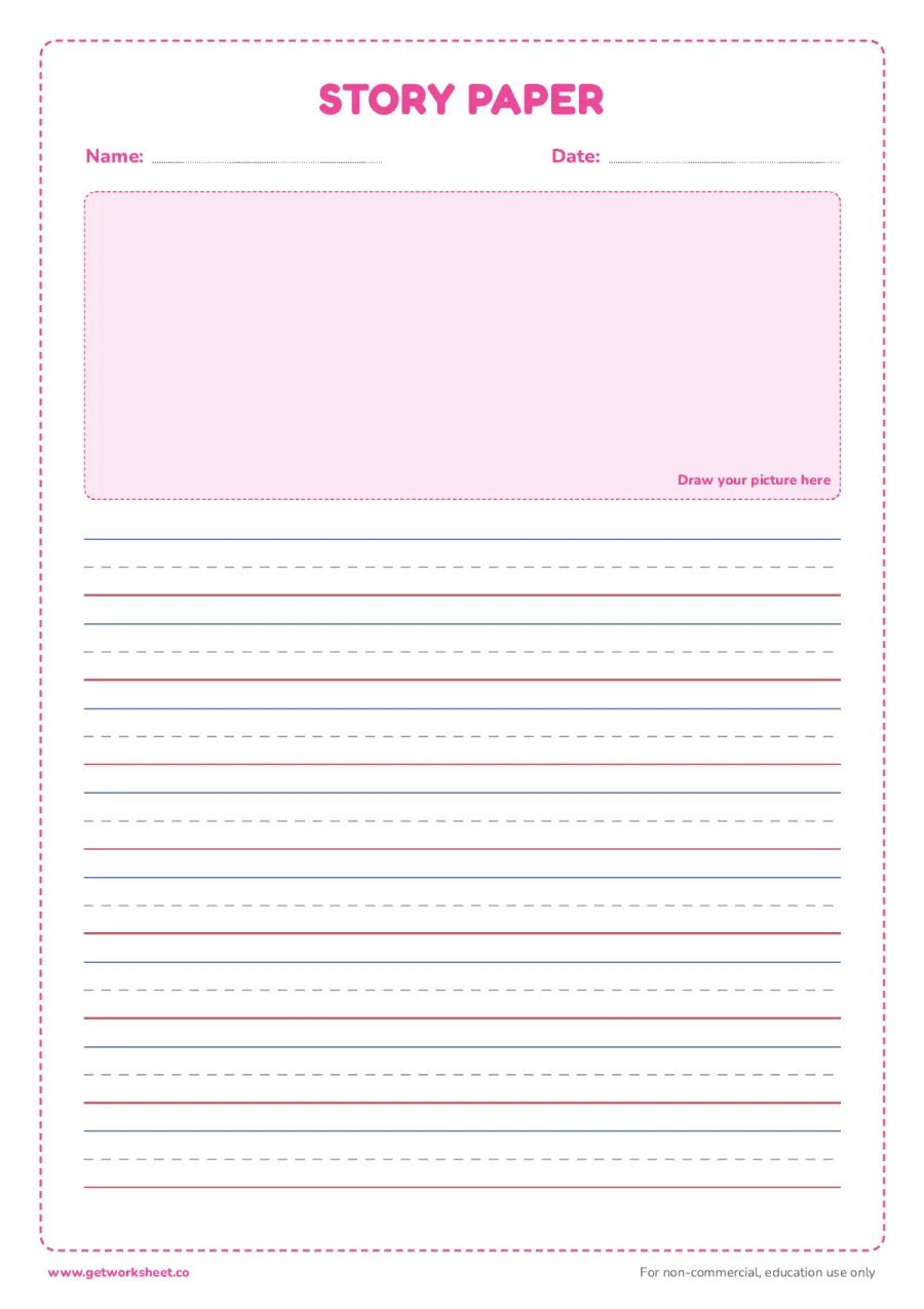 Story paper: picture box and writing lines Story paper: picture box and writing lines – free printable PDF worksheet, page 1 preview (8 free handwriting paper printables)
