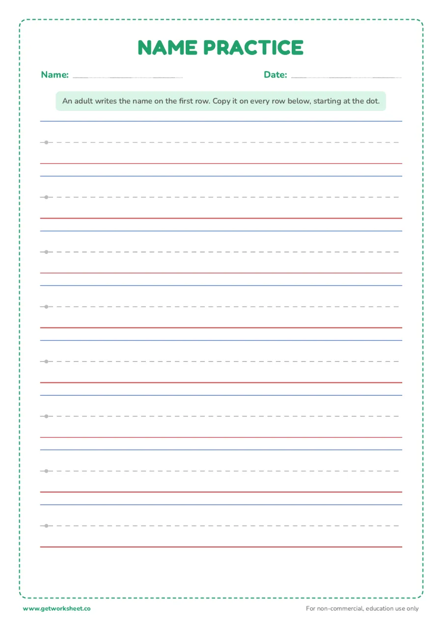 Name practice paper Name practice paper – free printable PDF worksheet, page 1 preview (8 free handwriting paper printables)