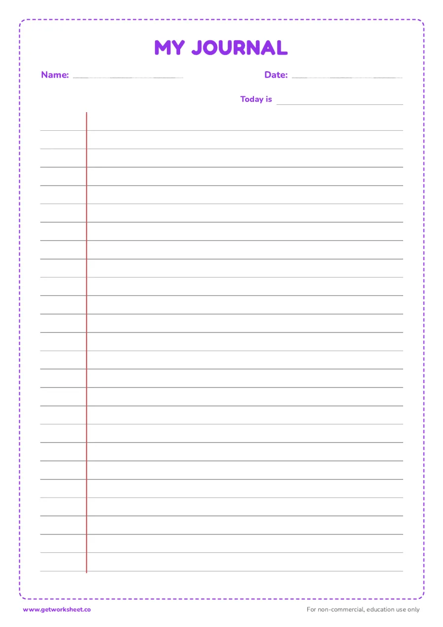 Lined journal page with date line and margin Lined journal page with date line and margin – free printable PDF worksheet, page 1 preview (8 free handwriting paper printables)