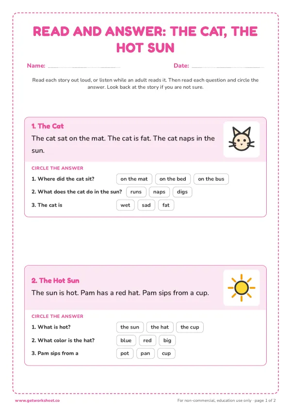 Free kindergarten reading comprehension worksheets – free printable worksheets preview