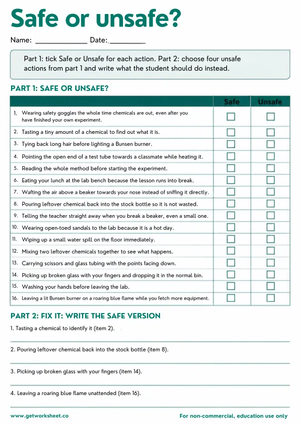Free lab safety worksheets – free printable worksheets preview