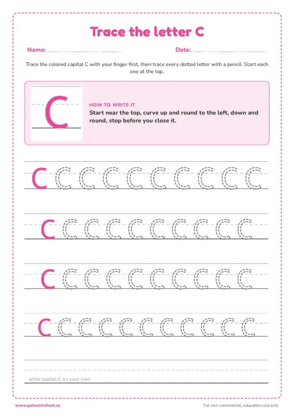Free letter C tracing worksheets – free printable worksheets preview