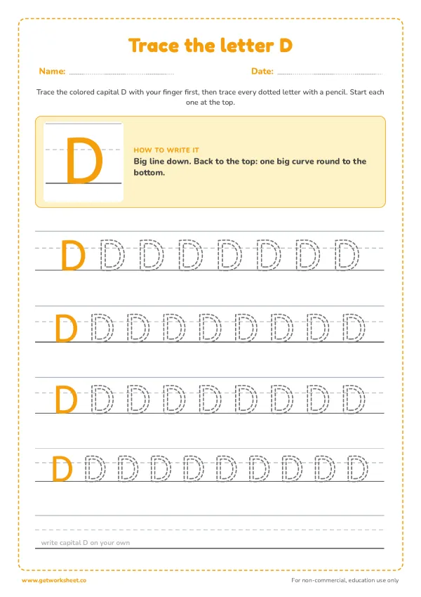 Free letter D tracing worksheets – free printable worksheets preview