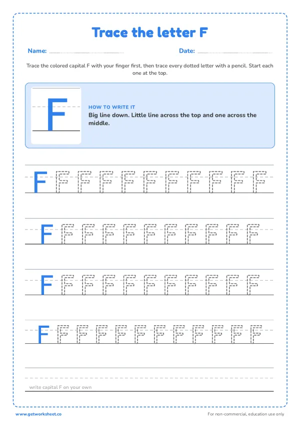 Free letter F tracing worksheets – free printable worksheets preview