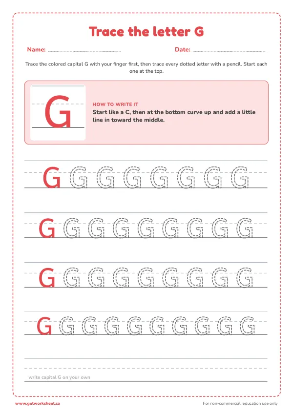 Free letter G tracing worksheets – free printable worksheets preview