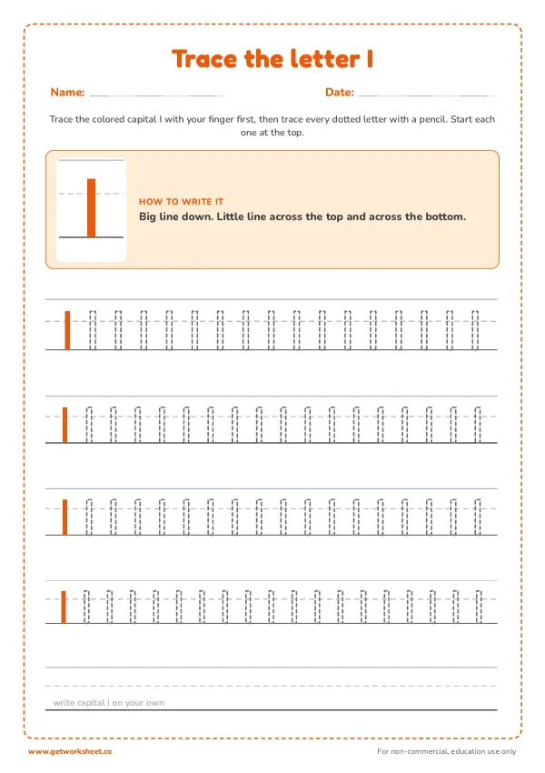 Free letter I tracing worksheets – free printable worksheets preview