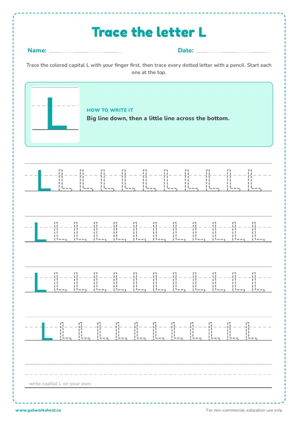 Free letter L tracing worksheets – free printable worksheets preview