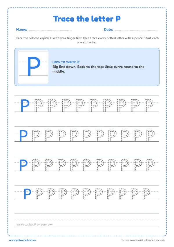 Free letter P tracing worksheets – free printable worksheets preview