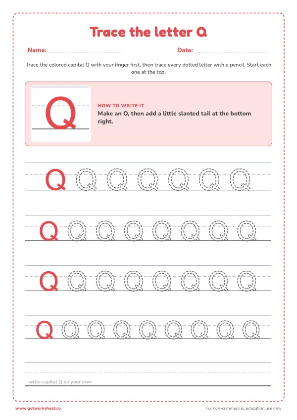 Free letter Q tracing worksheets – free printable worksheets preview