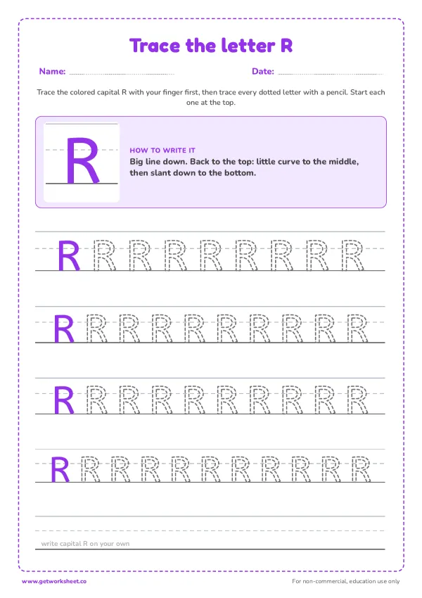 Free letter R tracing worksheets – free printable worksheets preview