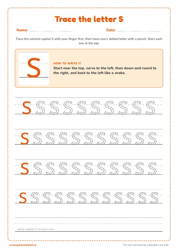 Free letter S tracing worksheets – free printable worksheets preview