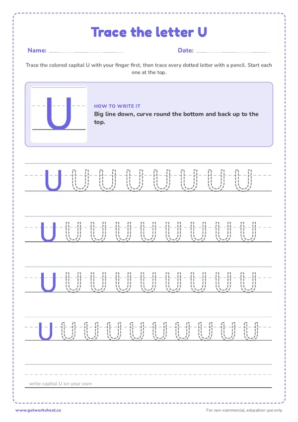 Free letter U tracing worksheets – free printable worksheets preview