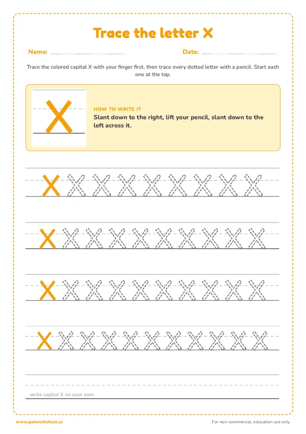 Free letter X tracing worksheets – free printable worksheets preview