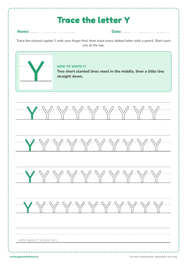 Free letter Y tracing worksheets – free printable worksheets preview