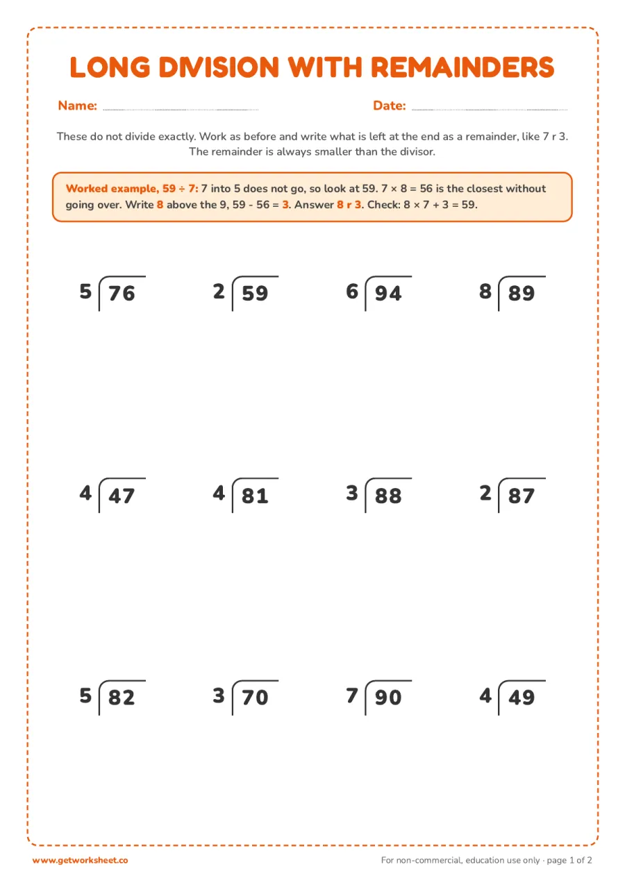 Long Division Worksheets: 5 Free PDFs, 2 to 4-Digit Numbers