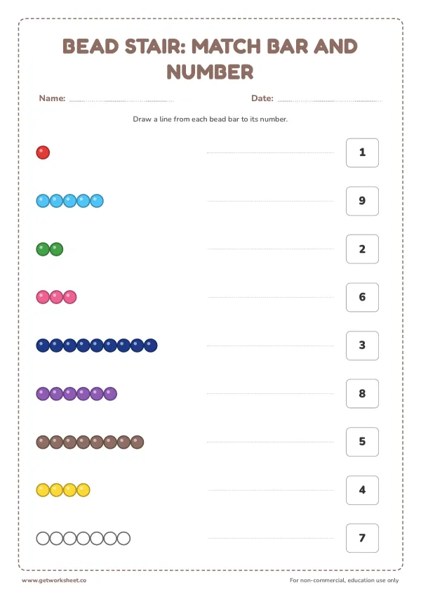 Bead stair: match bar and number, set 2, page 1 preview